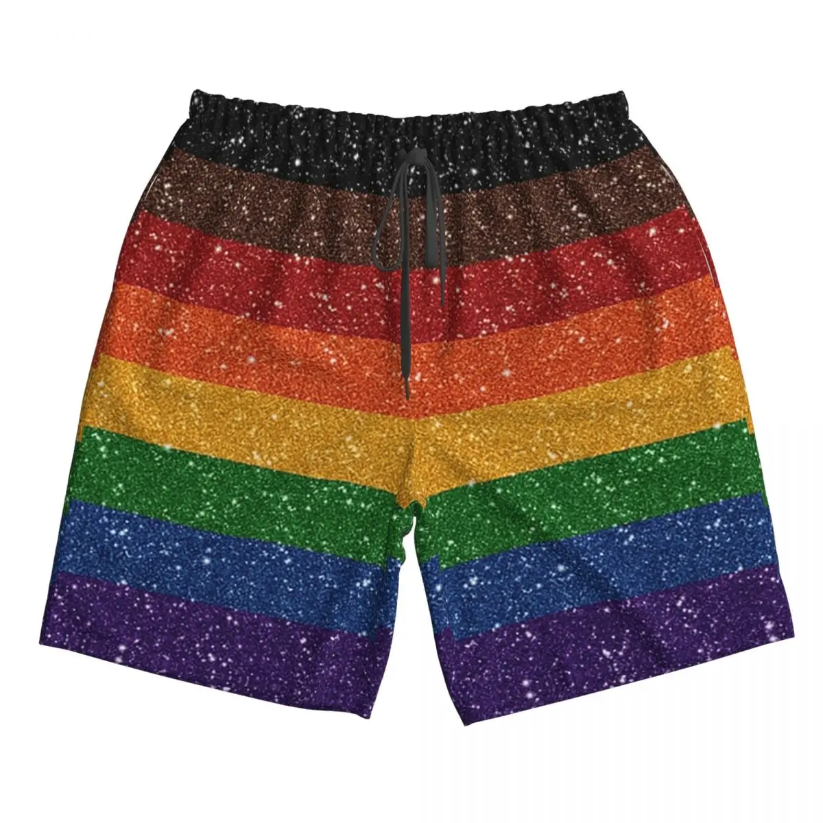 Faux Glitter Rainbow Pride Flag LGBT Gay Lesbian Trunks Beach Board Shorts Casual Quick Dry Swim Summer Men Pants