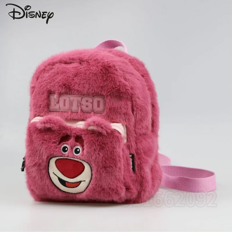 Disney Strawberry Bear New Plush Mini Backpack Luxury Brand Original Girl Plush Backpack Cartoon Girl Schoolbag High Quality