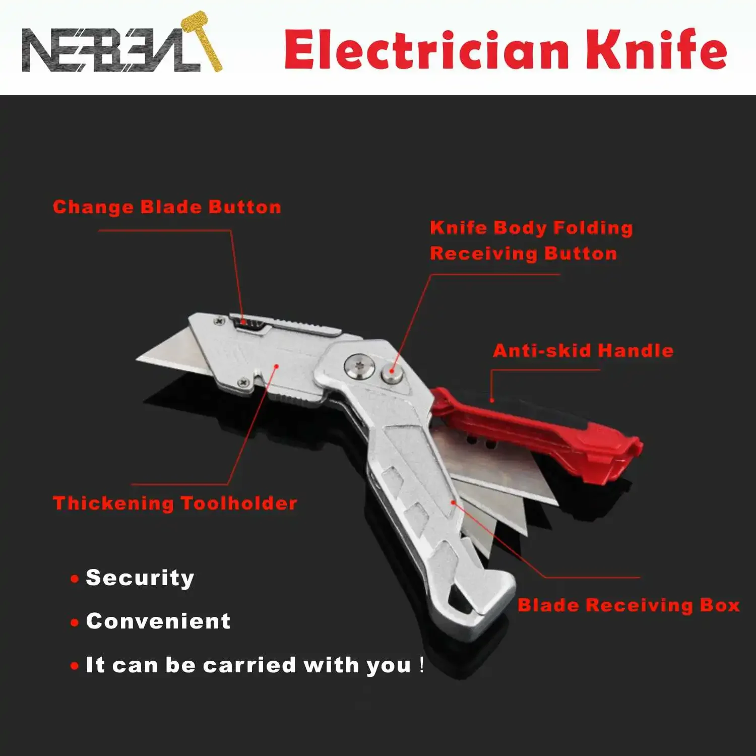 Multifunction Electrician Folding Knife Included 4Pcs Steel Blade For Outdoor Camping Cutting Paper cut Plastic pipe Easy Carry