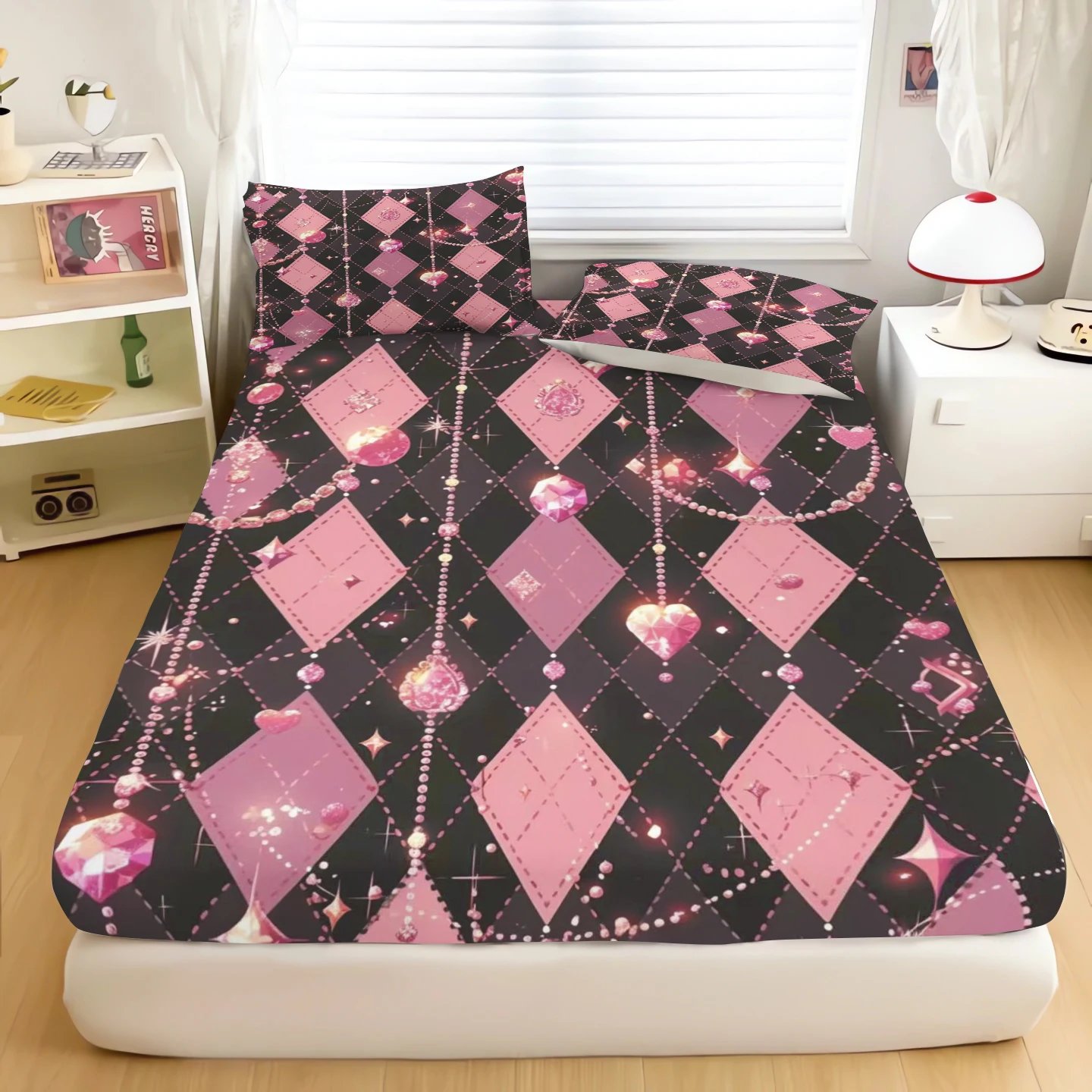 Anime Fitted Sheet Fifth Rhombus Lattice Cartoon Soft Elastic Children's Bedding Cover Teenager Printing