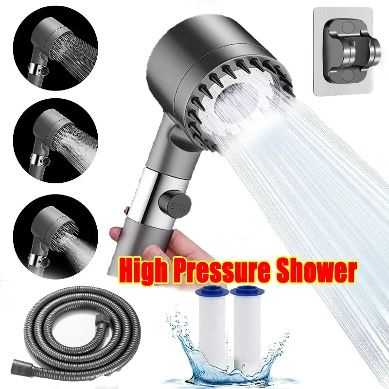 Gray Showers for Bathroom High Pressure Water Saving Head Spa Three Modes of Adjustment  Bathroom Accessories Shower Head