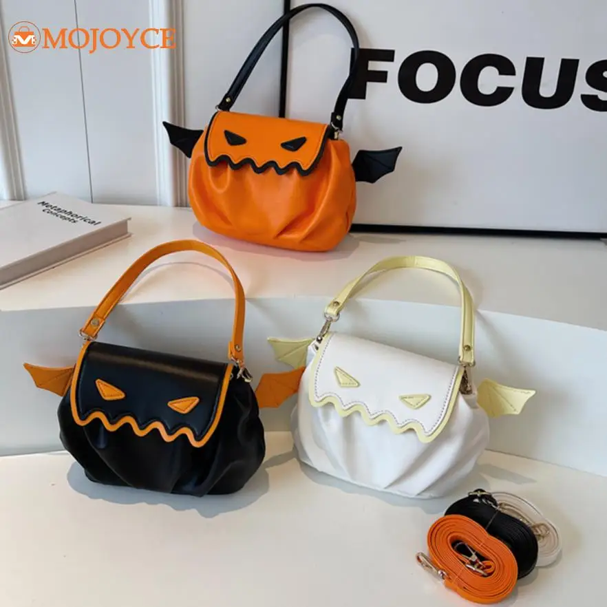 Novelty Bat Wing Crossbody Bag Halloween Pumpkin Monsters Fashion Underarm Bag 2023 Women Pleated Tote Handbag Punk Shoulder Bag