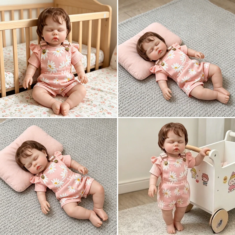 60cm Sleeping Pickle Cloth Body Baby Reborn Doll with 3D Skin Multiple Layers Painting with Visible Veins Soft Touch Doll