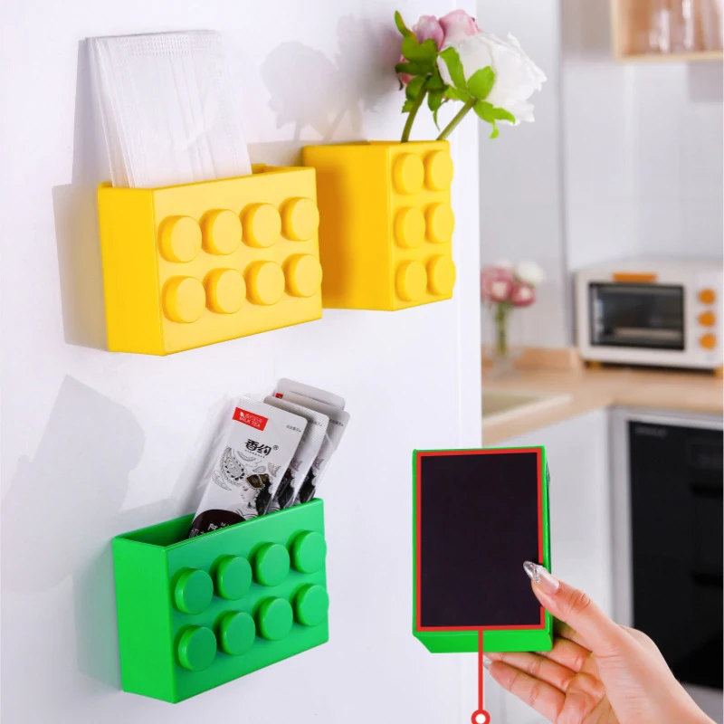 2PCS/set Block-shaped Magnetic Storage Box Refrigerator Magnet Organizer Fridge Door Punch-free Wall-mounted Storage Boxes