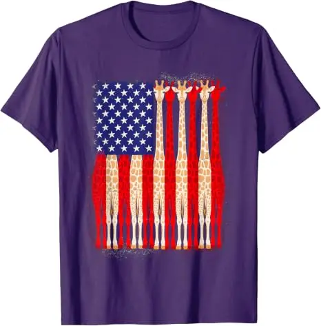 Lustiges Giraffen-T-Shirt mit amerikanischer Flagge, patriotisches 4. Juli T-Shirt, Y2k, niedlicher Tierdruck, US-Flaggen-Grafik, Damen- und Herrenbekleidung, Baumwoll-T-Shirts – Detail 16