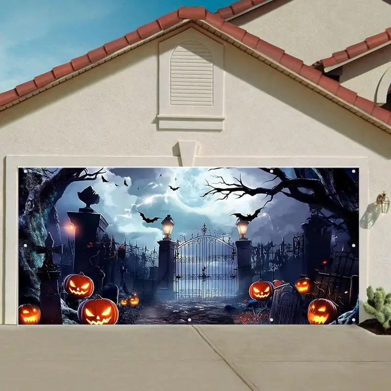 Pumpkin Garage Door Decorations 13x6 Inches Halloween Decorations Garage Door Cover Spooky Creepy Photography Backdrop Sign