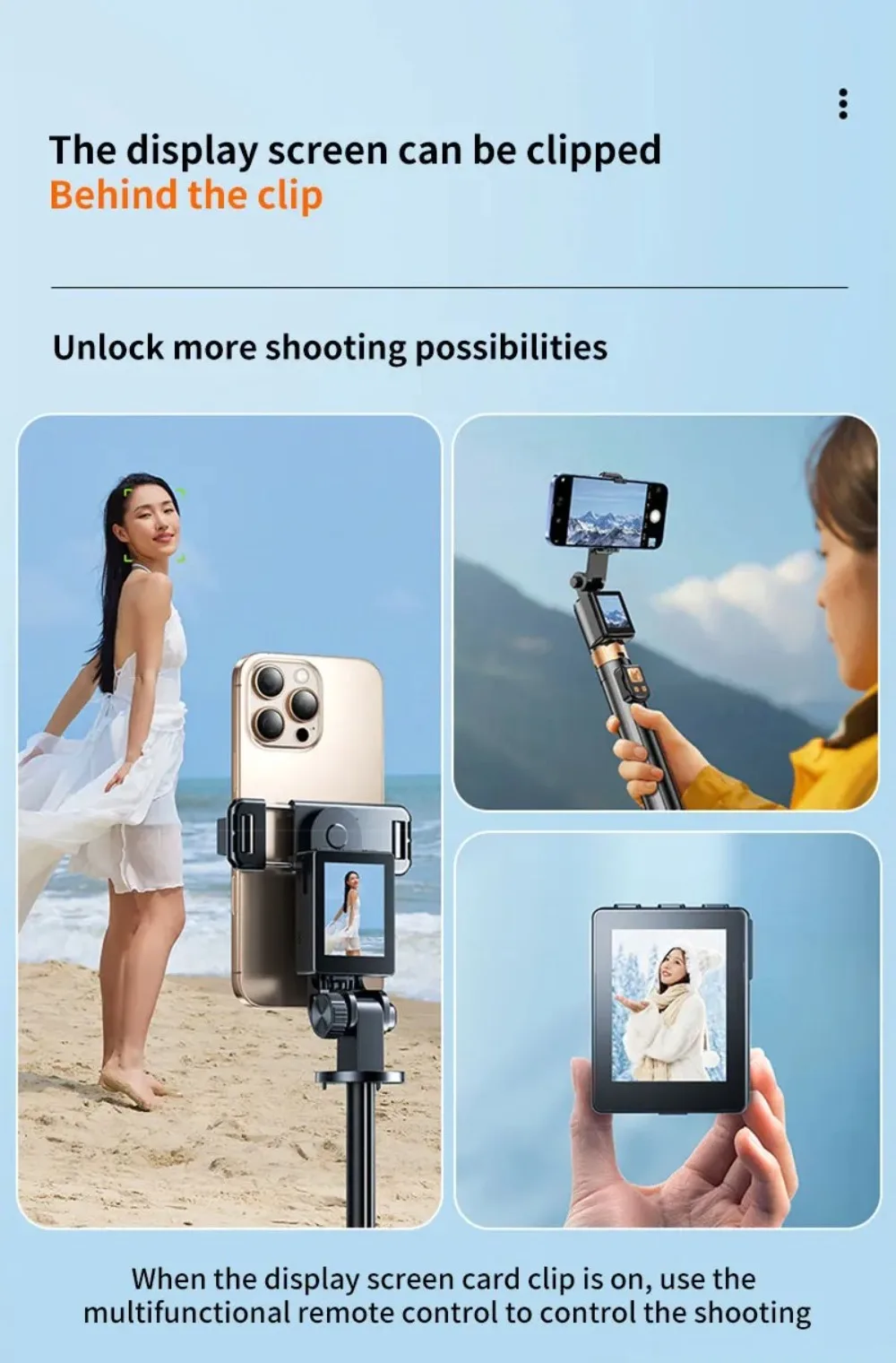 Treppiede portatile estensibile, design leggero, base stabile, bastone per selfie, rotazione a 360°, altezza regolabile, telecomando._voghion.com