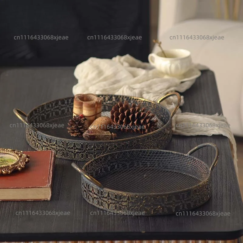 black gold round tray retro hollow ornament home banquet atmosphere storage ornament decoration