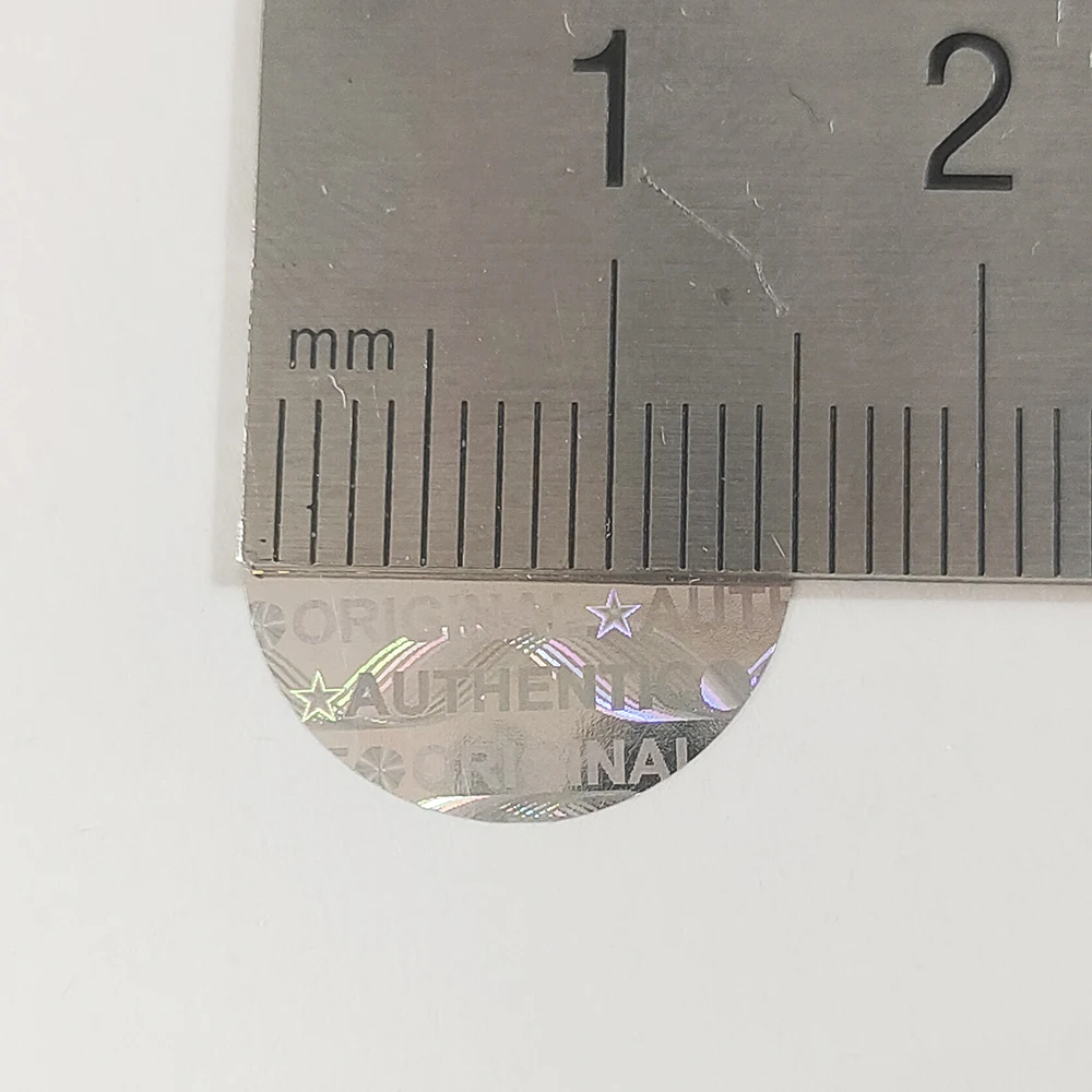 Imagem -06 - Holograma Selo de Segurança Adesivo Genuíno e Autêntico Etiqueta Original Holográfico Anti-falsificação Vinil Adesivo Impossível Copiar 10000 Pcs 15 mm