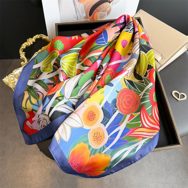 2026 New Bandana Designer Square Scarf Women Satin Shawl Wrap Hijab Female Hair Band Wrist Luxury Headkerchief Echarpe view 4