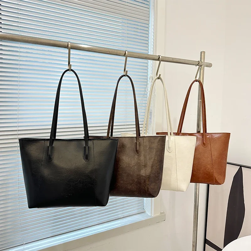 Solid Large Capacity Simple PU Shoulder Bags Sense of Luxury Commute High Quality Classic Style Tote Bags for Women 2024 on Sale image 5