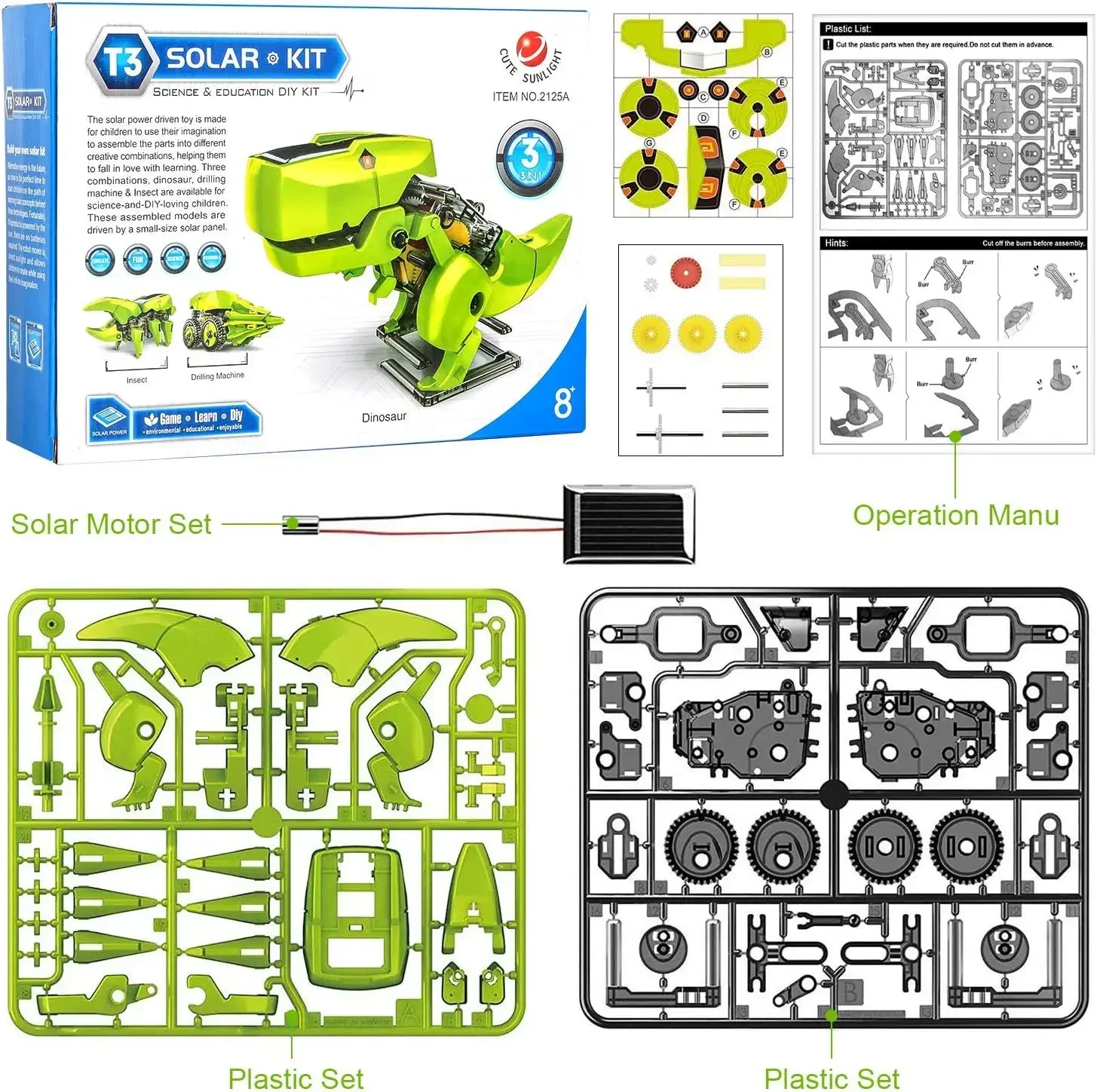 Kit de Robot Solar 3 en 1 para niños, juguetes educativos STEM, juguetes de dinosaurios DIY, Kits de ciencia para construir y aprender