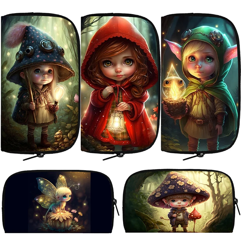 Big Eyes Forest Elf Girl Pattern Wallet Women Purses Kawaii Doll Coin Money Bag ID Card Earphone Phone Holder Long Wallets Gift