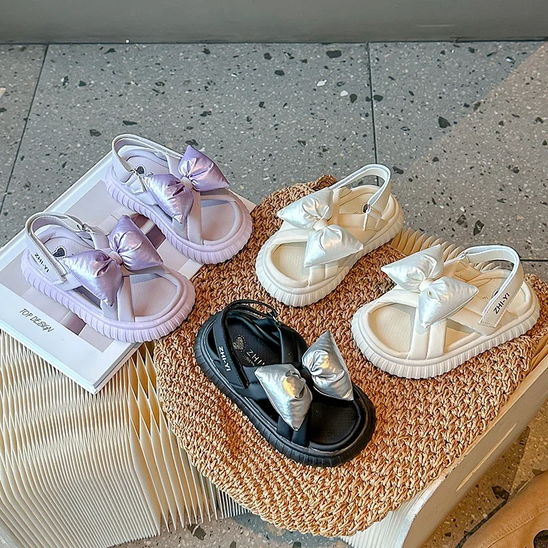 

Children Sandals for Girls 2024 Summer New Fashion Comfortable Sweet Bowtie Soft Sole Versatile Casual Anti-slippery Beach Shoes