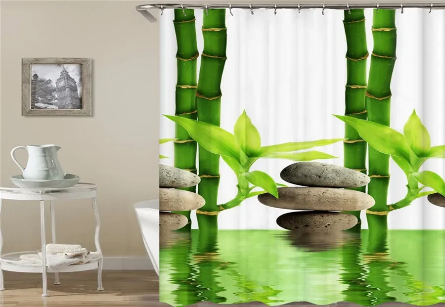 Green Forest Trees Scenery Bath Curtain Shower Curtains Bathroom Waterproof Polyester Fabric 3d Printed Bath Screen 12 Hooks Mat