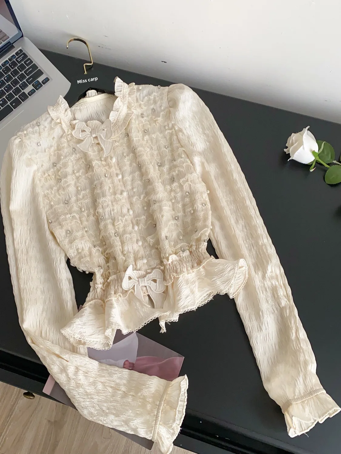 Ele francês sle longo sve cintura plissada cinching irt feminino moda primavera outono topo na moda poliéster respirável