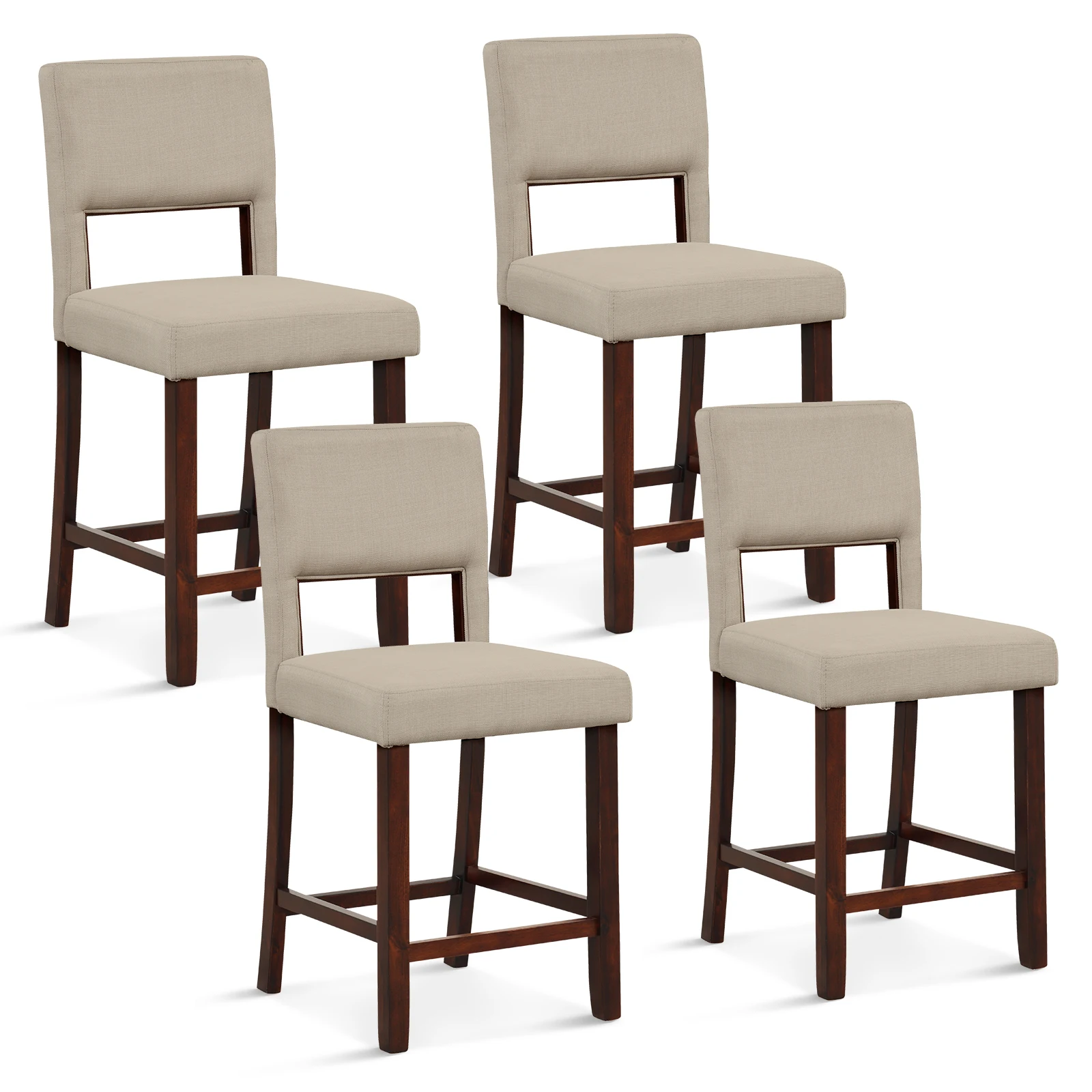 Set of 4 Upholstered Linen Bar Stools 24.5