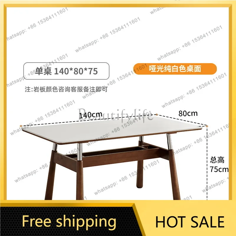 Slate dining table Household medieval solid wood stainless steel foot dining table