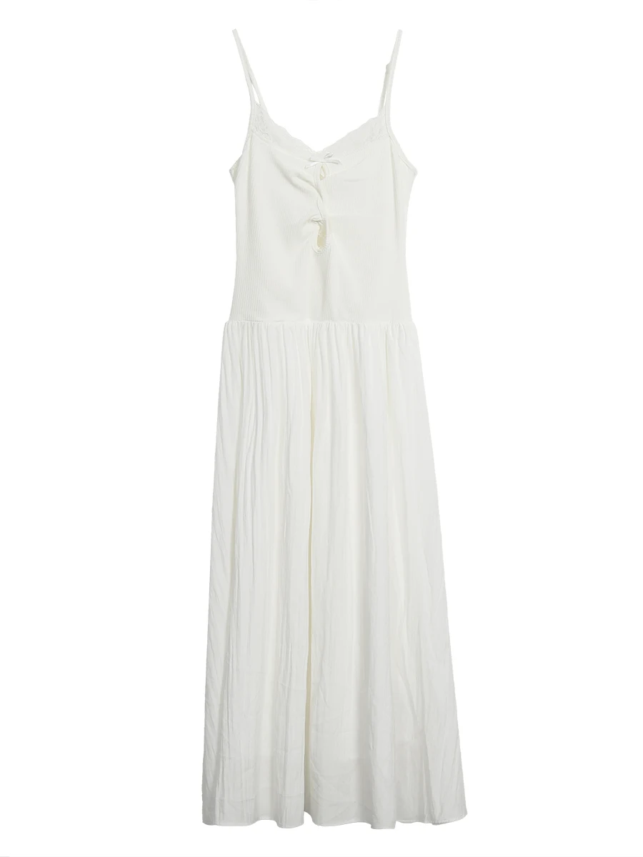 فستان طويل أبيض بدون حمالات للنساء صيف 2025 تصميم جديد بخصر مرتفع وتنورة على شكل حرف A من البوليستر والنايلون بدون أكمام للار...