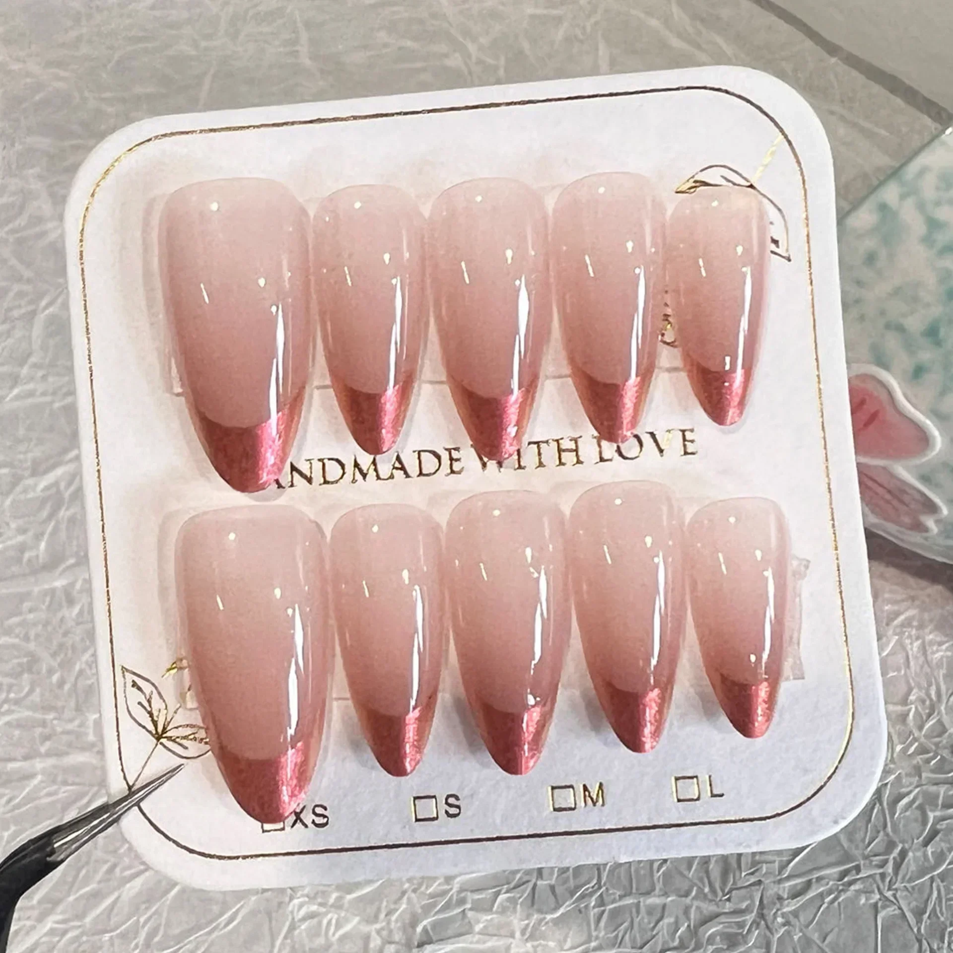 10 pçs prata brilhante artesanal imprensa em unhas cobertura completa destacável unhas falsas amêndoa simples artificial wearable manicure dicas de unhas