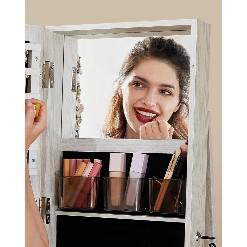 Vanity Mirror, 360° Swivel Jewelry Cabinet, Lockable Jewelry Organizer with Full-Length Mirror, Interior Mirror, Vanity Mirror