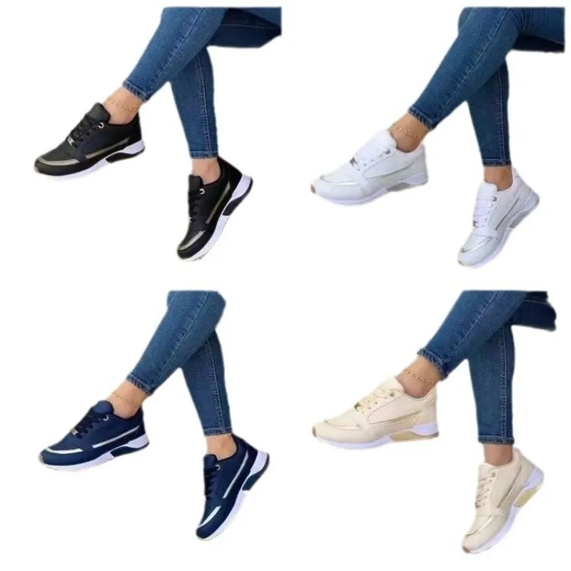 Zapatillas de deporte informales para mujer, zapatos deportivos planos con cordones para correr y caminar, calzado transpirable vulcanizado, novedad