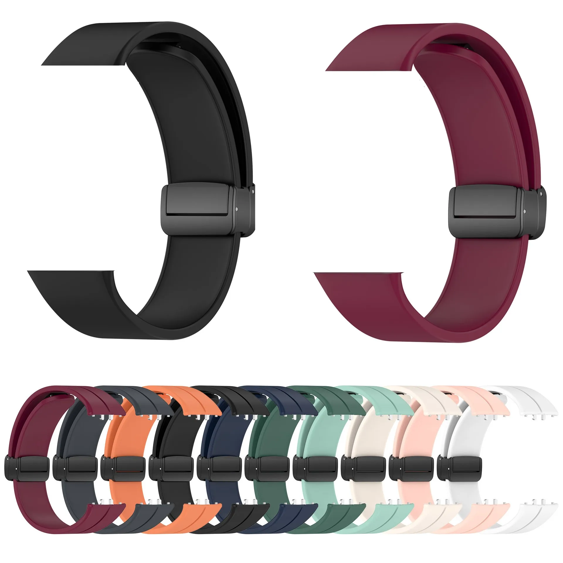 Omsblkin Folding Magnetic Buckle Silicone Strap For Samsung Galaxy Fit 3 Watch Bands