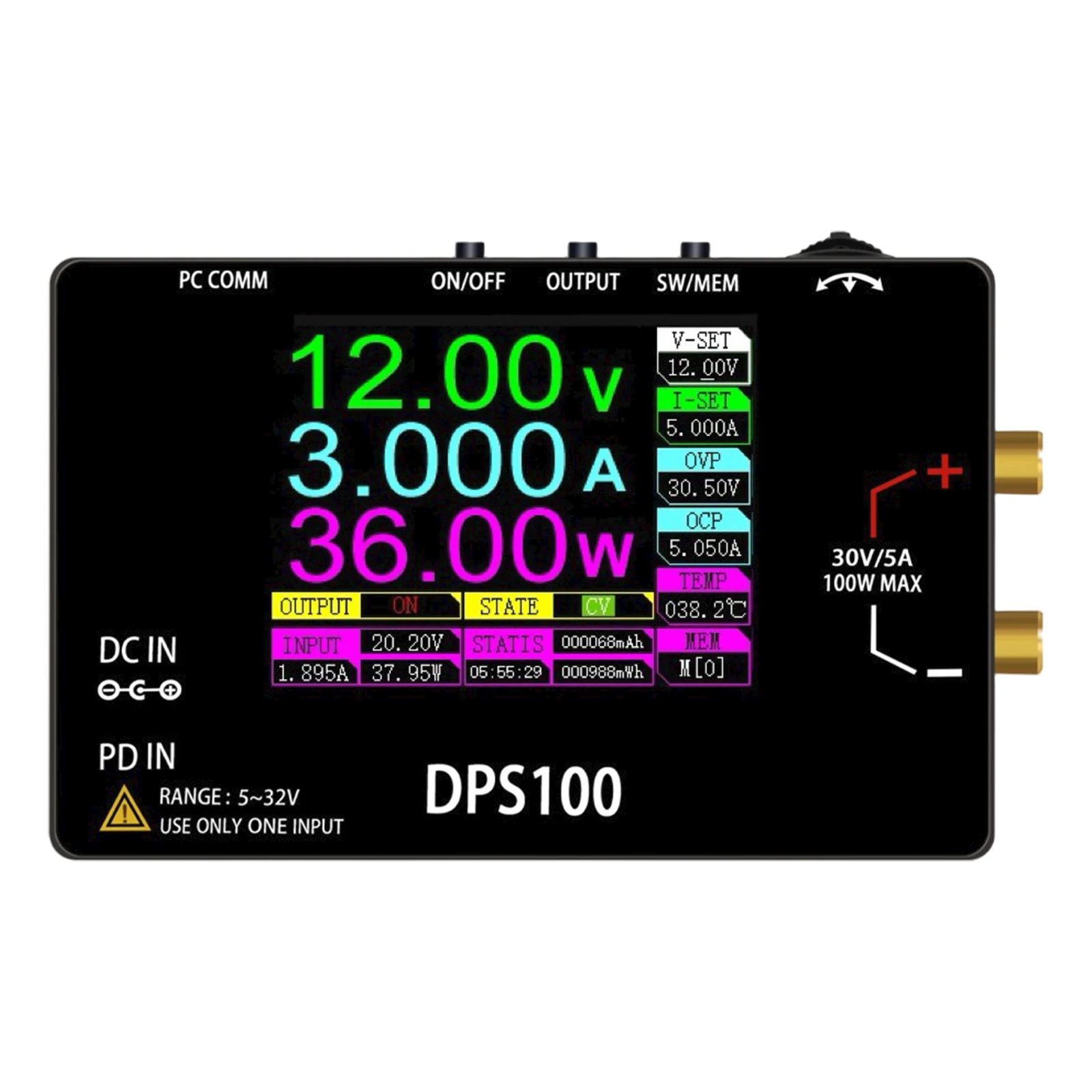Alimentatore da Laboratorio Portatile DPS100, 30V 5A 100W Max, Mini Alimentatore Switching DC per Laboratorio