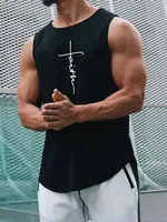 Summer Simple Letter Print Men's Round Neck Tank Top Gym Fitness Training Sports Vest Plus Size Man Sleeveless Shirt Casual Tees