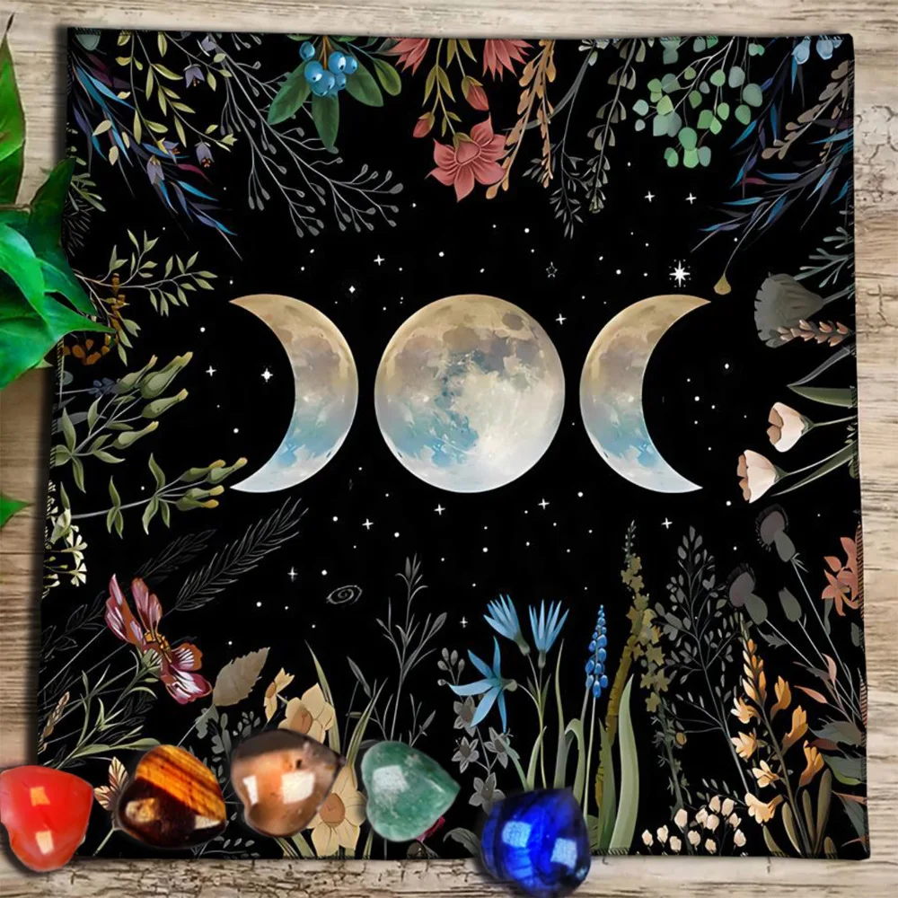 VIKAMA Stained Glass Tarot Tablecloth Black Cat Moon Retro Gothic Witchcraft Mystic Ritual Altar Cloth