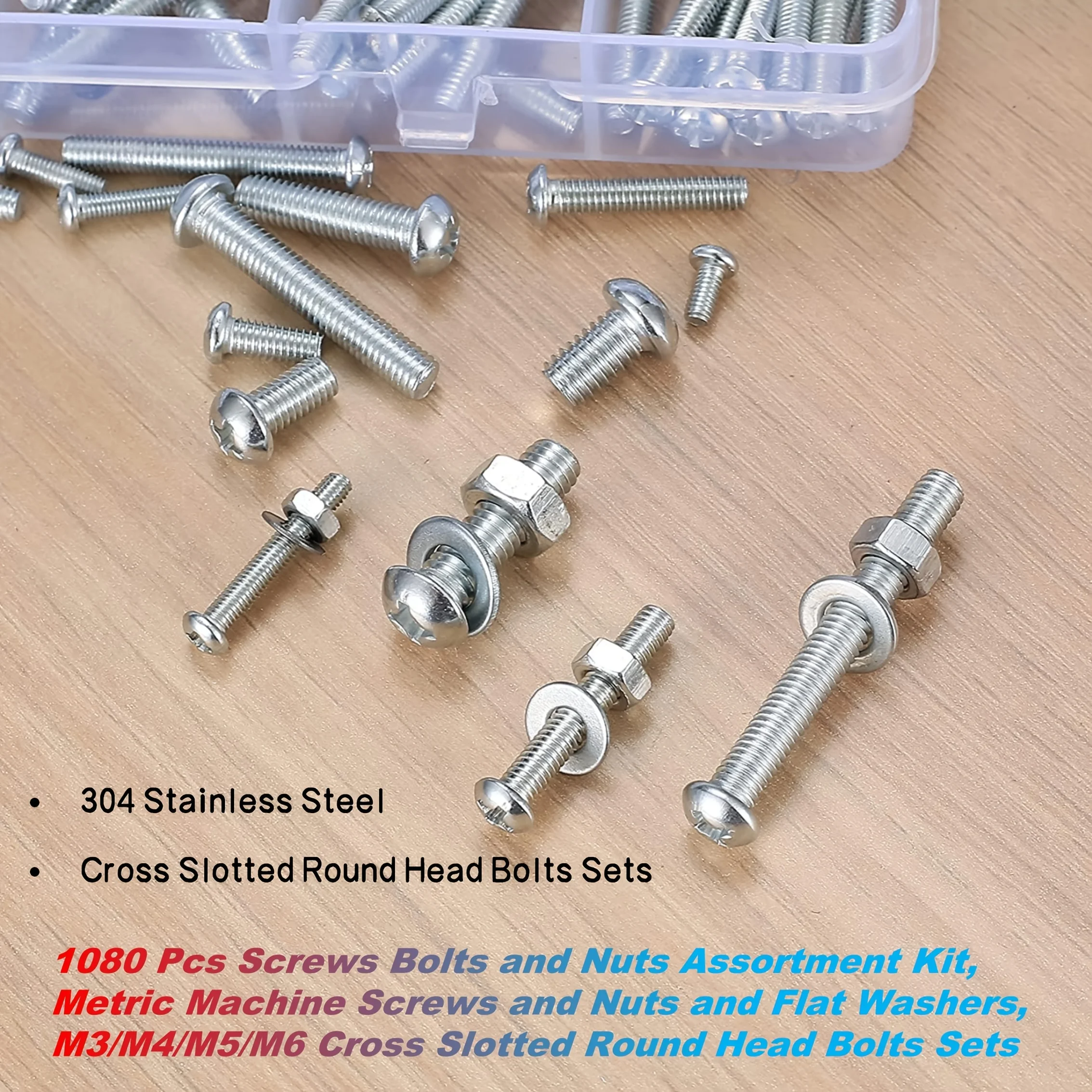 1080pcs Screws Bolts and Nuts Assortment Kit, Metric Machine Screws and Nuts and Flat Washers, M3/M4/M5/M6 image 4