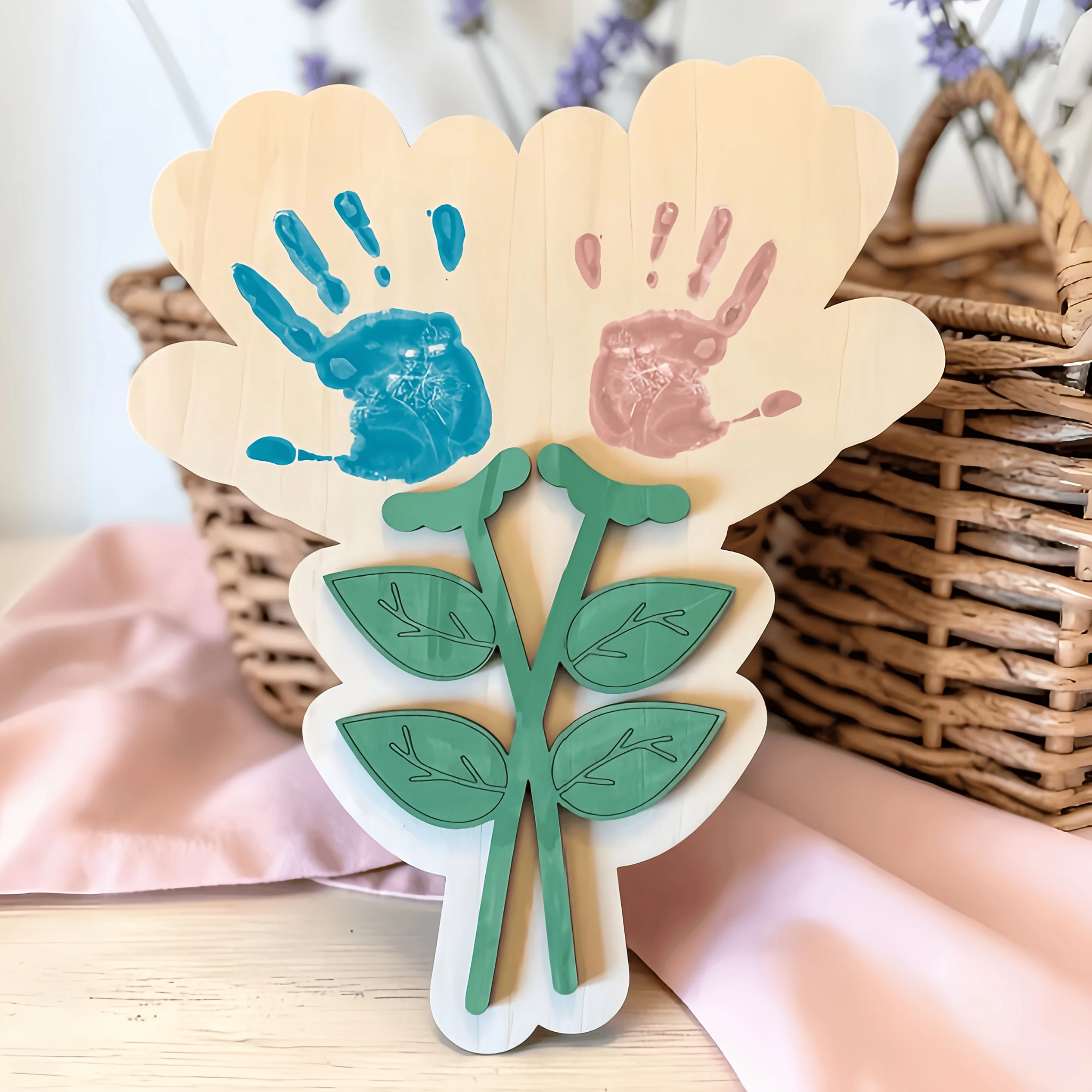 DIY Mother's Day Hand Mold Kit - Wooden Commemorative Handprint Plaque for New Mom Grandma Aunt Newborn Traditional Souvenir Kit