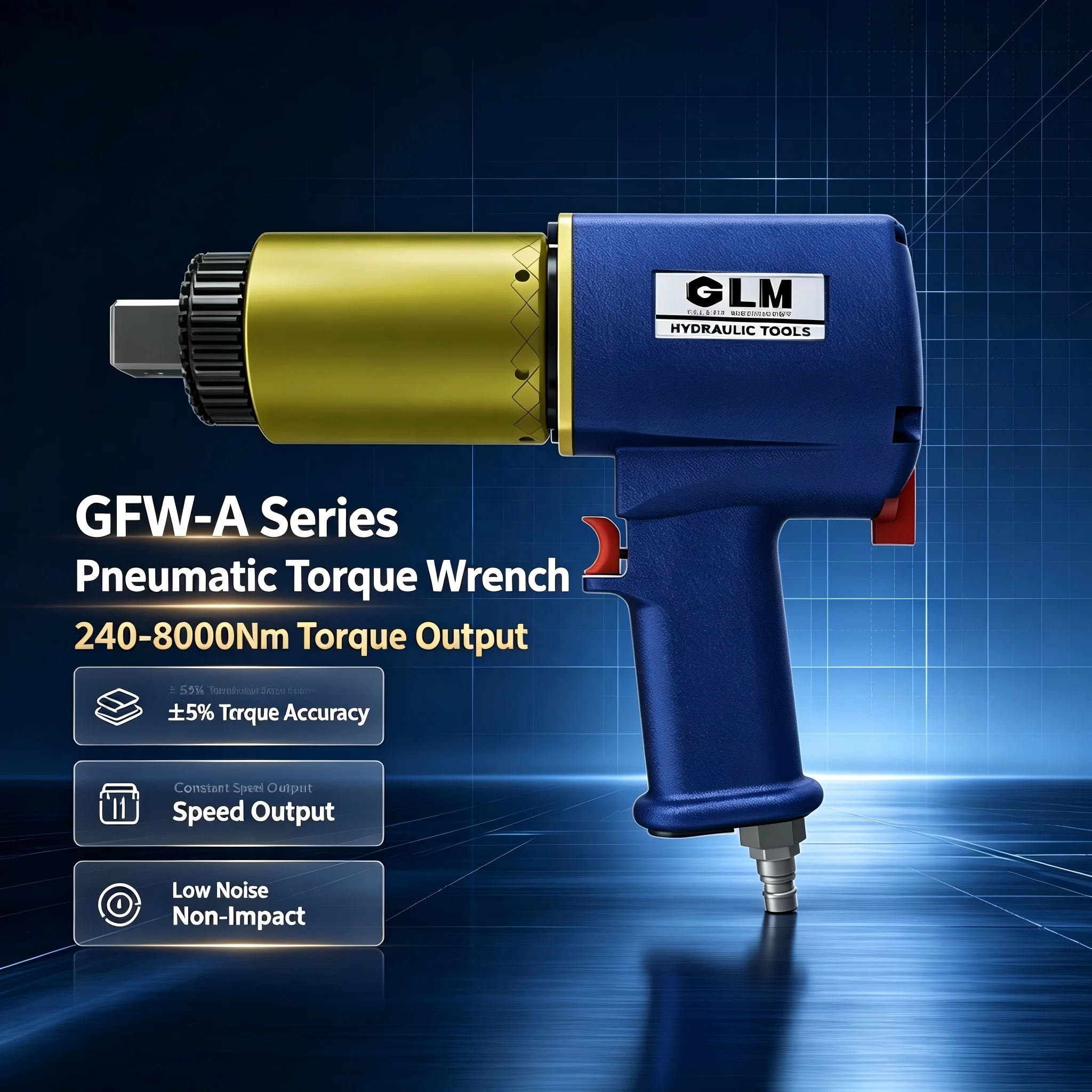 1 1/2 Inch Square Drive Pneumatic GLM GFW80A 8000Nm High Precision ±5% Air Torque Wrench OEM Available Torque Wrench
