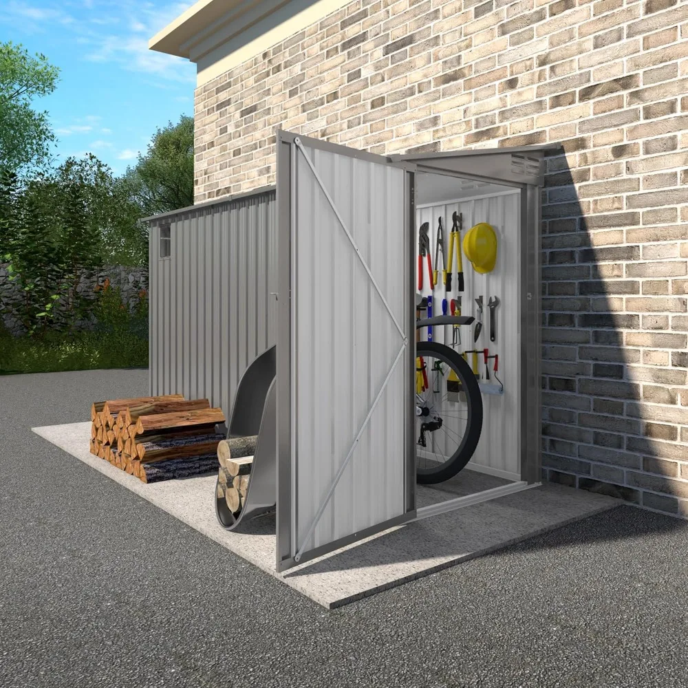 4 * 9.2 FT Outdoor Storage Shed, Galvanized Steel Garden Shed with Lockable Door & Window, Waterproof Metal Tool Storage