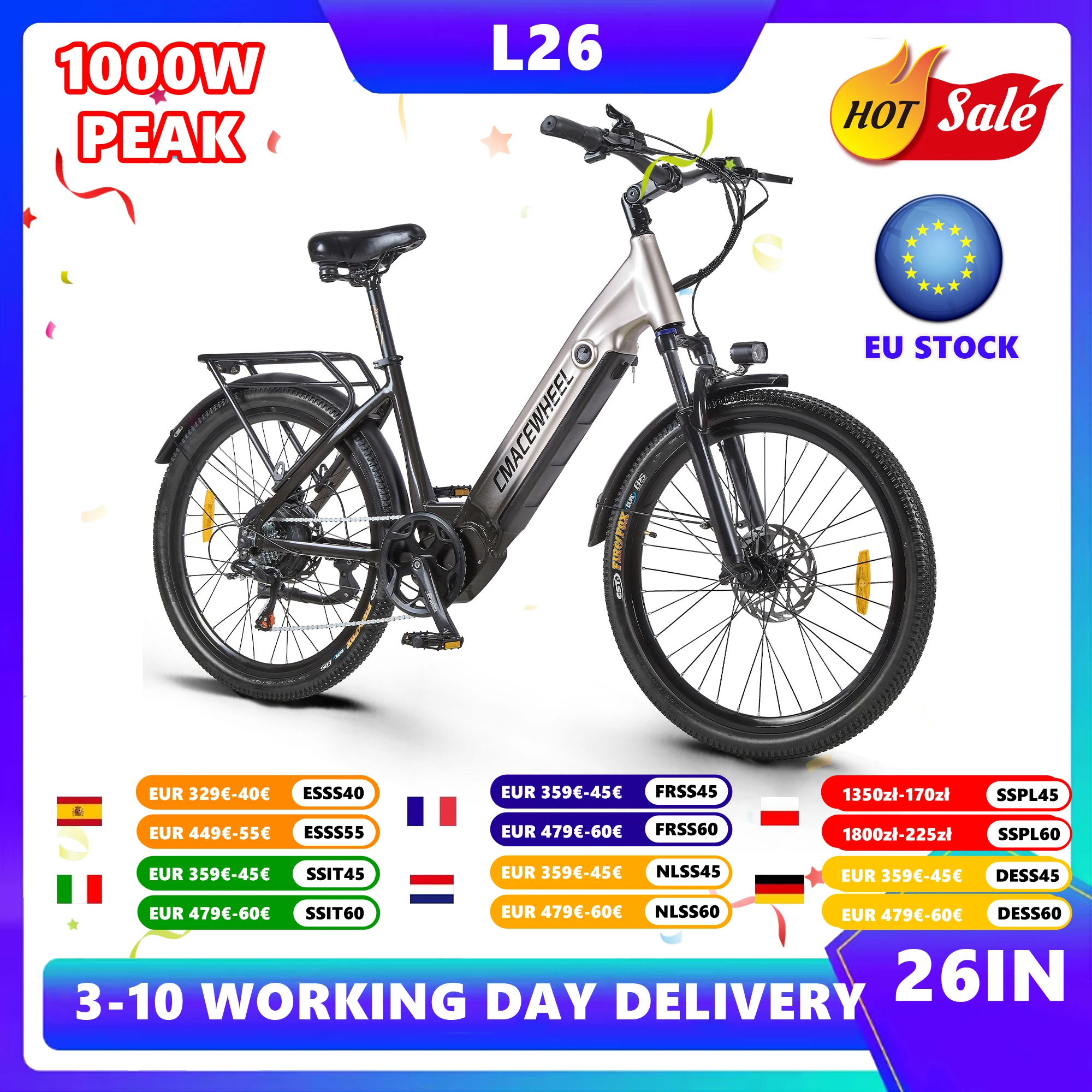 Vélo électrique 26'' pour adultes, batterie 48V 17AH, vélo électrique à assistance au pédalage, frein à huile, vélo de montagne électrique, PEAK 750W, vélo électrique de ville