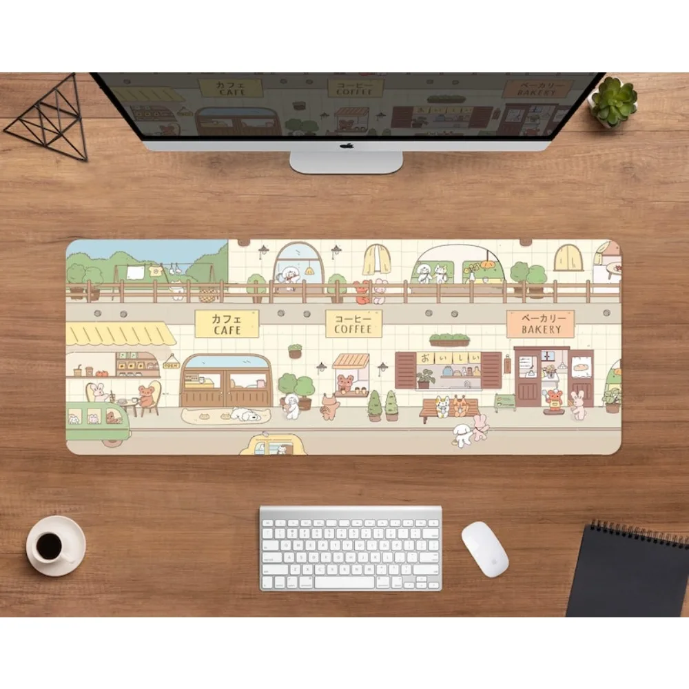 bunny bear plants flower shop, kawai gaming deskmat desk organizers and trays desk accessories tapis de souris teclado mecânico