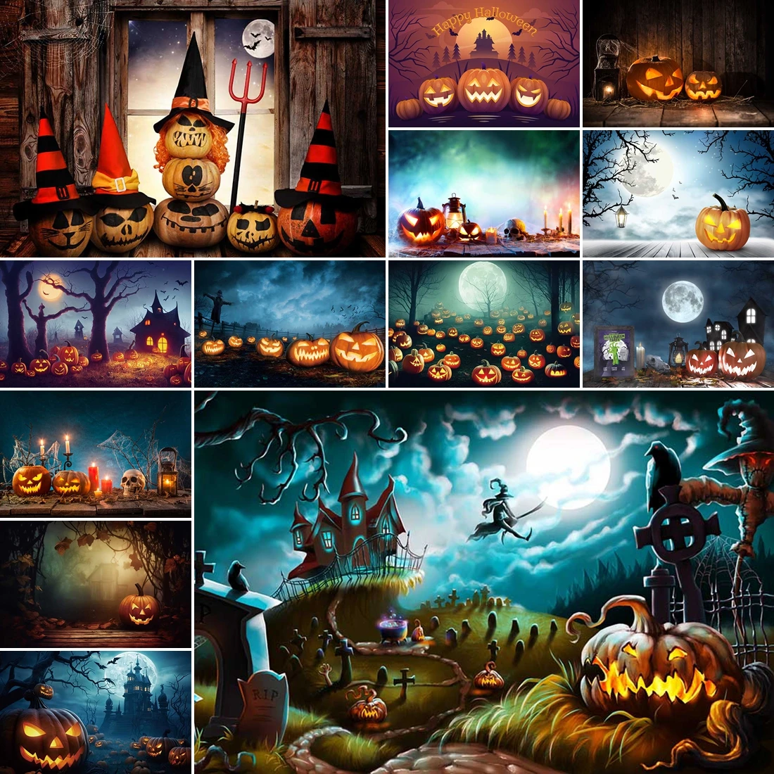 

MOON.QG Horror Pumpkin Night Backdrops For Photography Halloween Tomb Moon Forest Background Photo Wallpaper Party Decoration