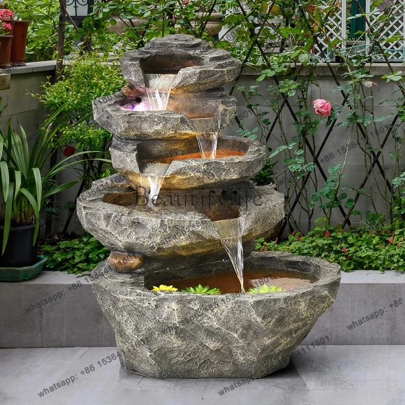 Fonte de jardim para peixes, ornamento de água corrente para jardim rochoso, fonte paisagística para área externa.