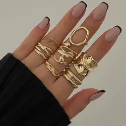 DIEZI 6Pcs/Set Fashion Vintage Irregular Geometric Gold Silver Color Metal Open Ring Women Men Goth Punk Couple Rings Jewelry