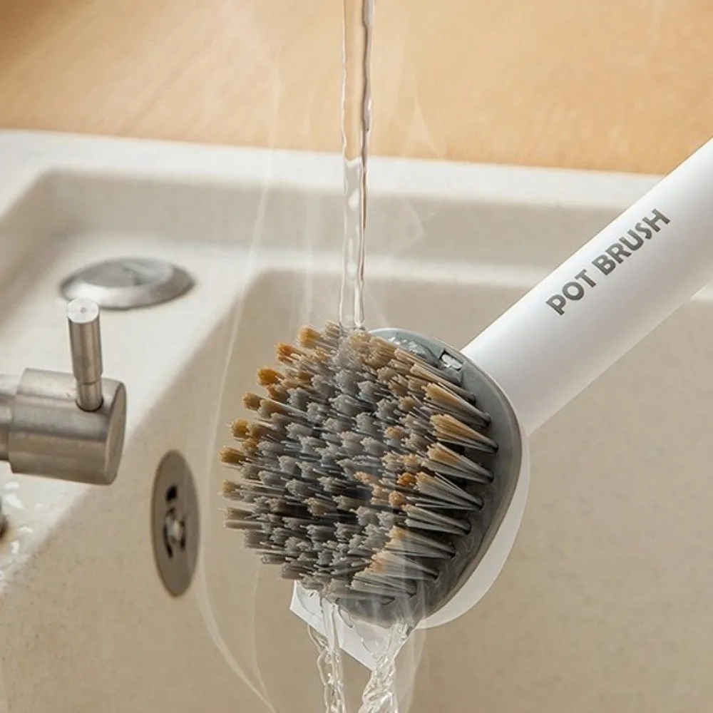 

Durable Long Handle Rotatable Pot Scrubber Blind Spots Free Stain Removal Dish Brush Plastic Hanging Pot Cleaning Brush Camping