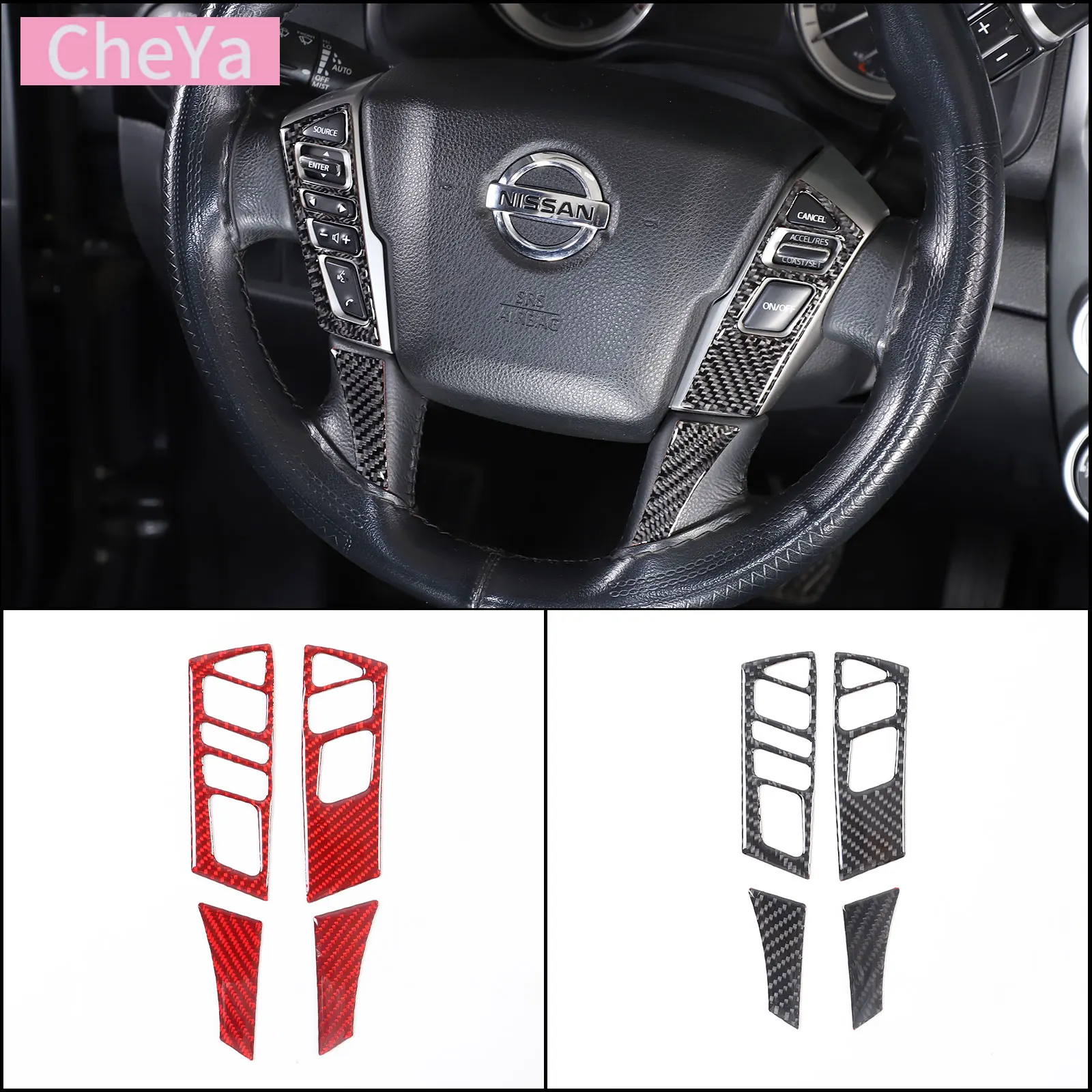 

For Nissan Titan 2016-2023 Car Steering Wheel Buttons Frame Trim Sticker Soft Carbon Fiber Interior Accessories 4pcs