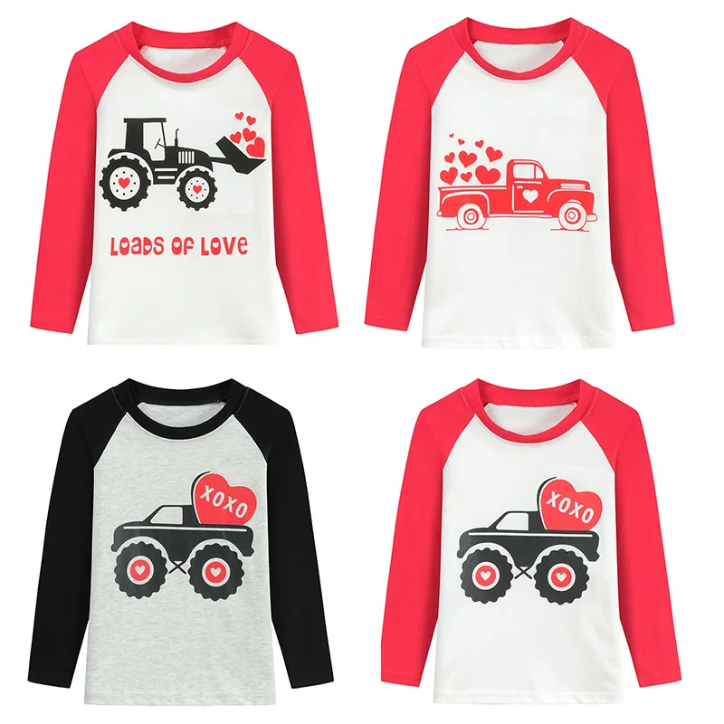 Little Hand Little Boys Long‑Sleeve Shirts Toddler Raglan‑Sleeve LoveTruck Printed Cotton Tees Kids DailyTops for Girls2‑7 Years