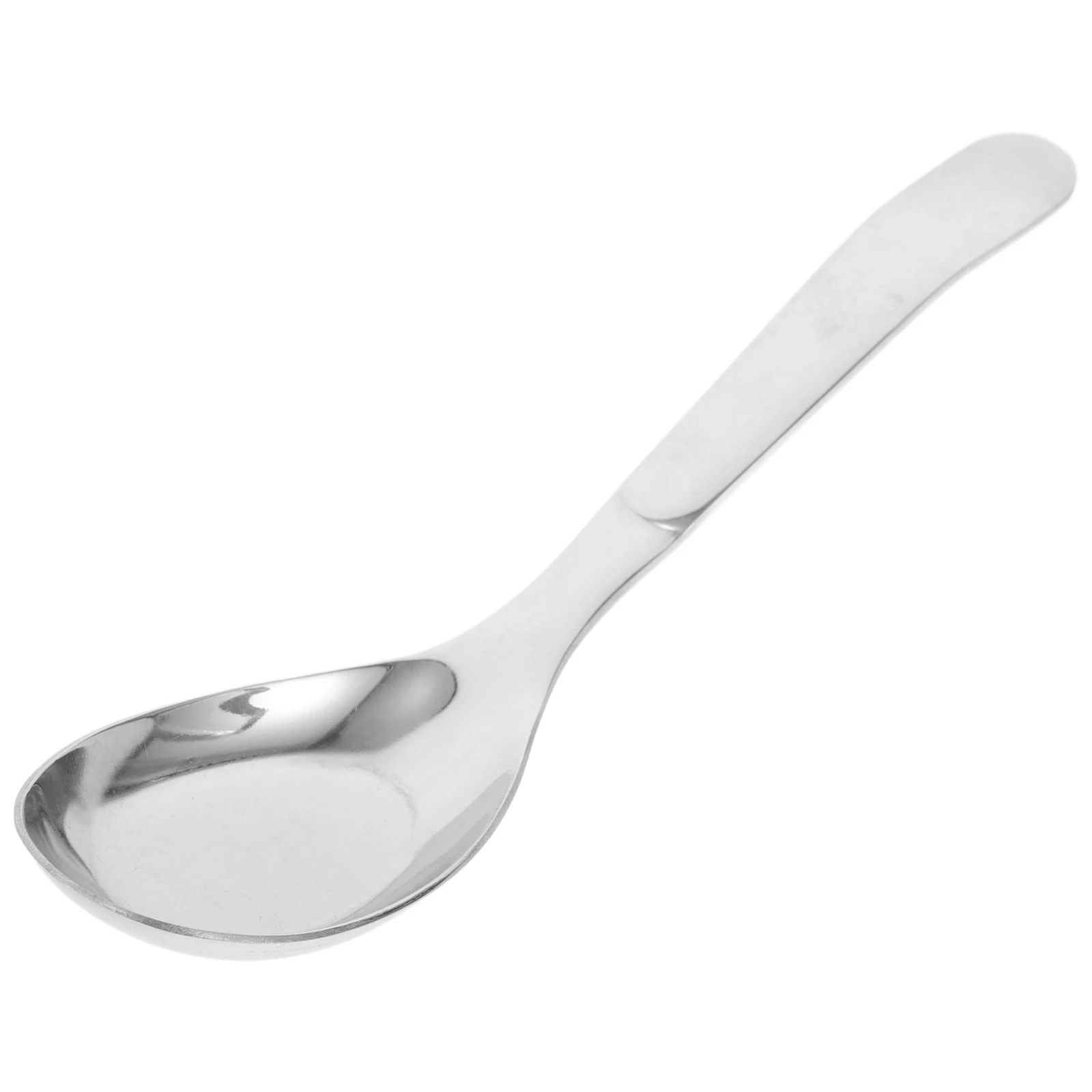 

Stainless Steel Soup Spoon Asian Deep Handle Metal Serving Spoons Buffet Cereal Baby Utensils Smooth Elegant Round Head