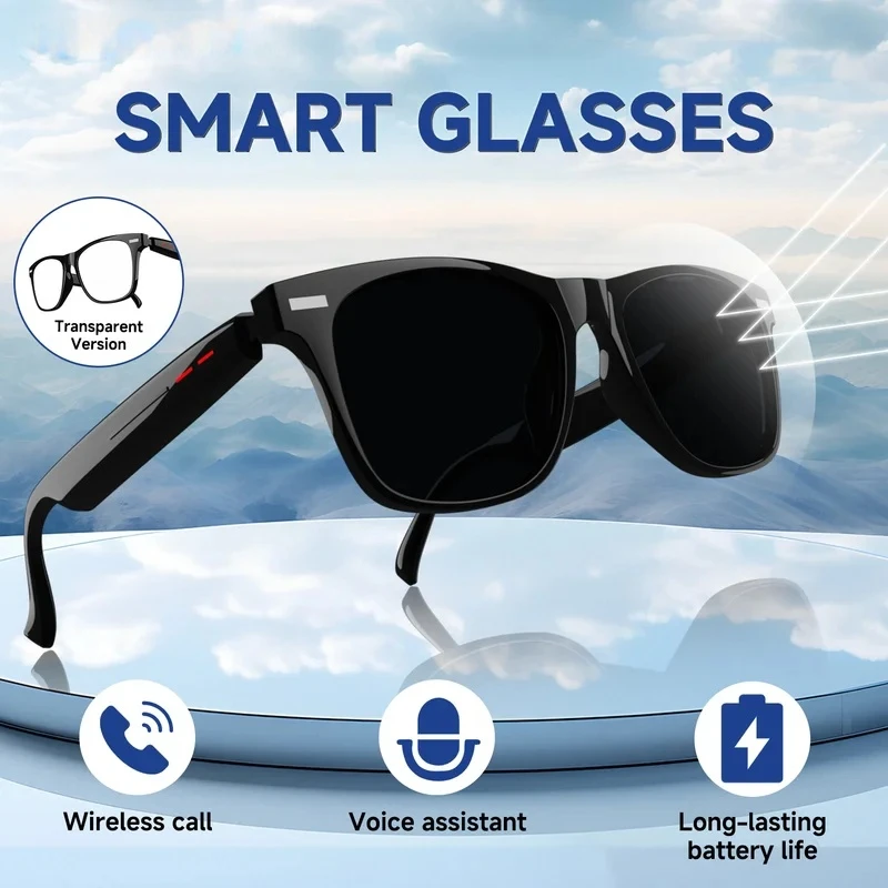 Smart Glasses Anti-UV AI Voice Assistant Music Headphones Bluetooth Call Outdoor Sports Camera Fashion Sunglasses For Men Women