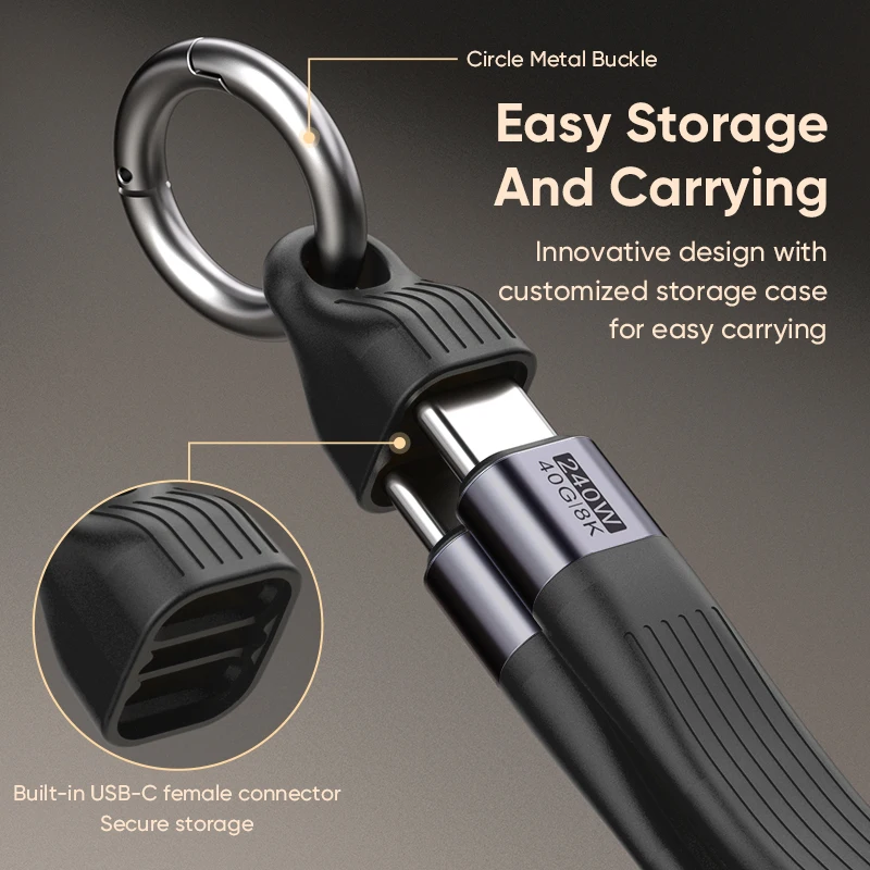 كابل تاريخ USB 4.0 سلسلة مفاتيح محمولة 0.42 قدم، كابل USB C سريع الشحن 240 وات 5 أمبير، نقل بيانات 40 جيجابت في الثانية، شاشة عرض فيديو 8 كيلو