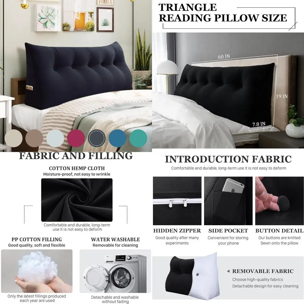 

Thickened Queen Size Headboard Pillow for Bed Sitting, Back Support for Reading, with Side Pocket and Velvet Cover - Ergonomic S