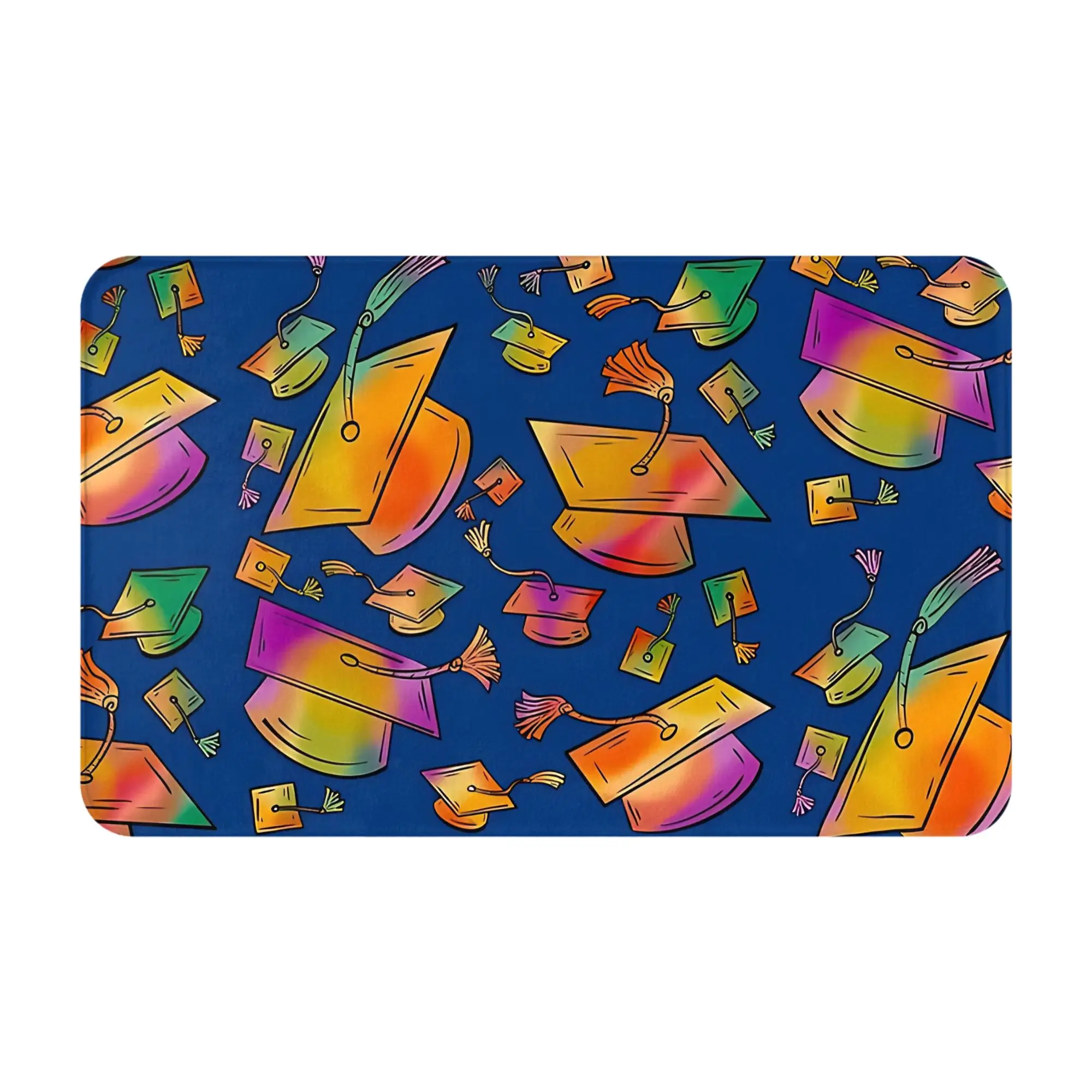 Rainbow Cap Toss With Blue Background Decorations Bath Mat class of 2026 Doormat Living Room Carpet Outdoor Rug Home Decoration