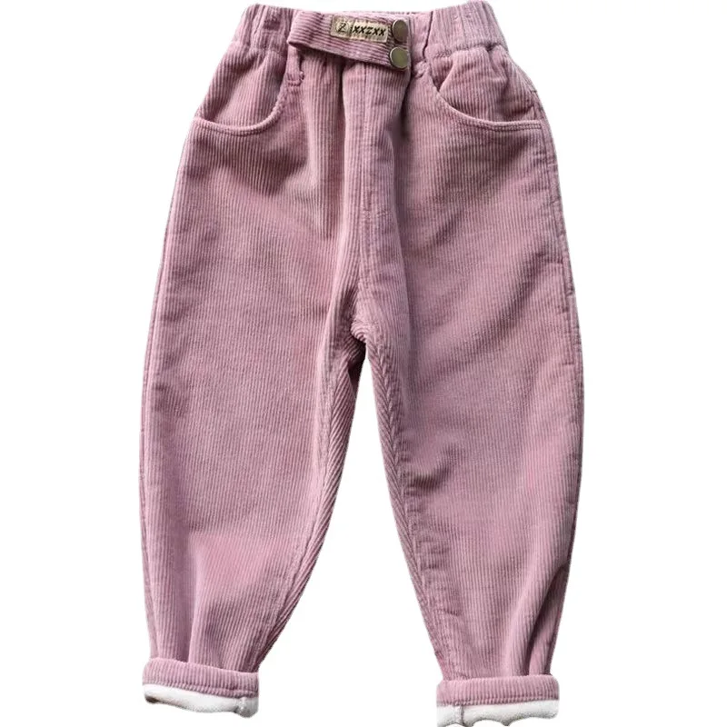 Kids Warm Pants Boy Girls Autumn Winter Corduroy Thick Outer Wear Sports Trousers 1-9Y Children Clothes Casual High Waist Pants