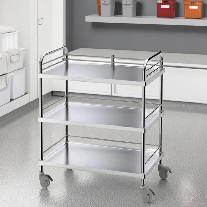 3-Tier Modern Stainless Steel Hospital Trolley Multipurpose Cart with Wheels for Hospital and Kitchen Use Commercial Furniture