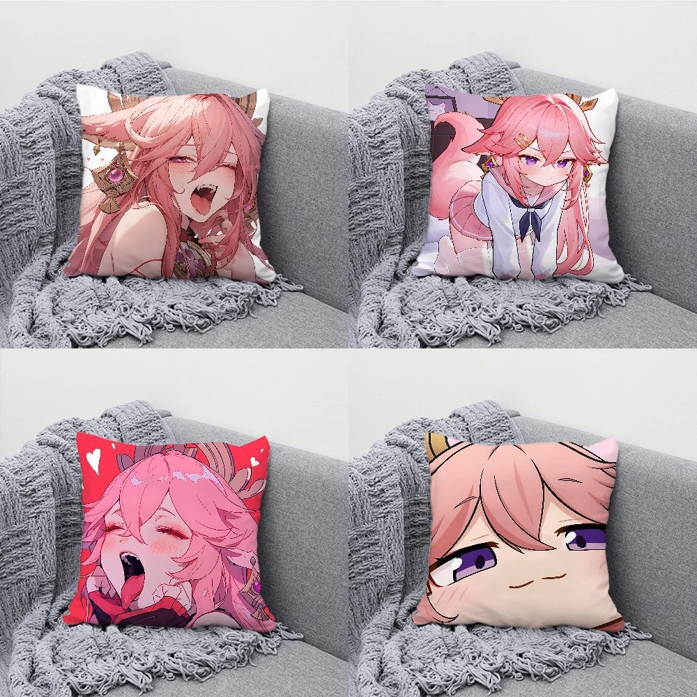 Yae Miko Genshin Impact Pillow Case Soft Cushion Cases for Farmhouse Sofa Decor Home Decorations and Protector Pillow Case